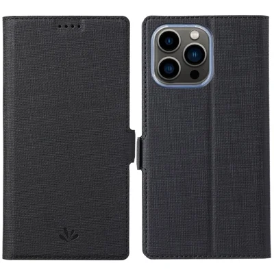 VILI K Series for iPhone 15 Pro Max Case PU Leather Horizontal Stand Phone Cover - Black