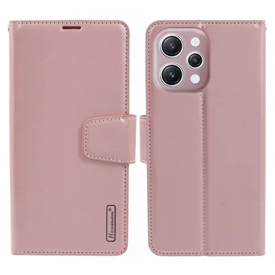 HANMAN Mill Series for Xiaomi Redmi 12 4G / 5G (Global) / Redmi Note 12R 5G / Poco M6 Pro 5G Case Wallet Phone Cover - Rose Gold
