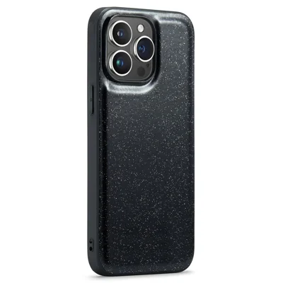 DG.MING For iPhone 12 Pro Case PU Leather Coated PC+TPU Shell Glitter Phone Cover - Black