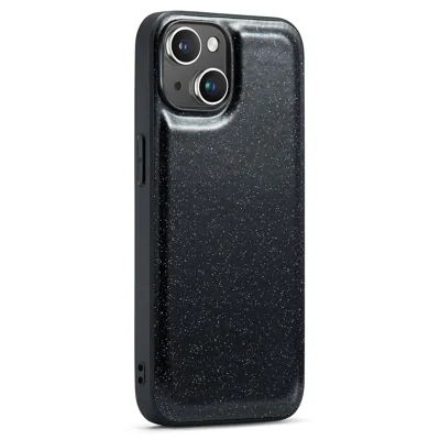 DG.MING Hülle für iPhone 14 stoßfest Glitzer PU-Leder beschichtet PC+TPU Handyhülle - Schwarz