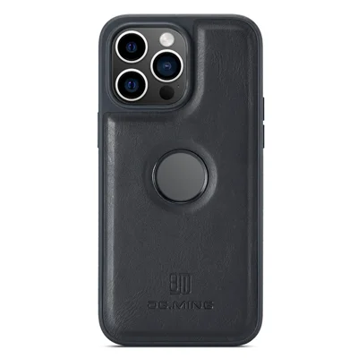 DG.MING For iPhone 14 Pro Case PU Leather Coated PC+TPU Logo View Phone Cover - Black