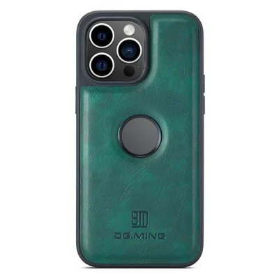 DG.MING For iPhone 13 Pro Case Logo View Anti-Fall PU Leather+PC+TPU Cover - Green
