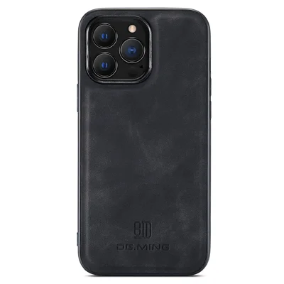 DG.MING For iPhone 13 Pro Max Case Shockproof Shell PU Leather+PC+TPU Cover - Black
