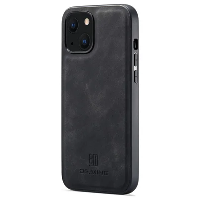 DG.MING Für iPhone 14 Plus Hülle Handy PC+TPU+PU Leder beschichteter Schutzhülle - Schwarz