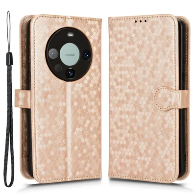 For Huawei Mate 60 Cover Imprinted Wallet PU Leather Stand Phone Case - Rose Gold
