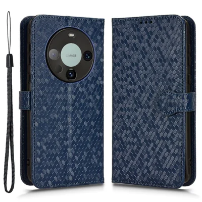 Für Huawei Mate 60 Cover Geprägte Geldbörse PU Leder Standfuß Handyhülle - Saphir