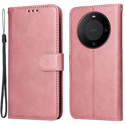 Für Huawei Mate 60 Case Kalbleder-Textur Wallet Stand PU-Leder Slim-fit Handyhülle - Pink