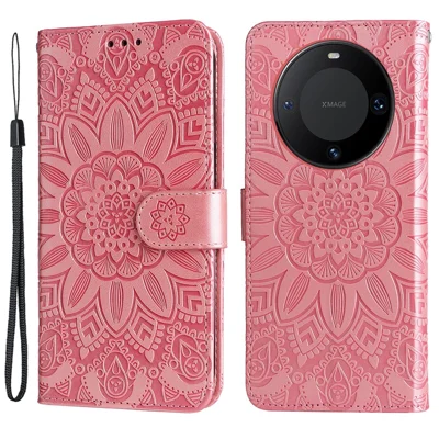 Per Huawei Mate 60 Custodia Portafoglio Antiurto Custodia in Pelle PU Cover Magnetica - Rosa
