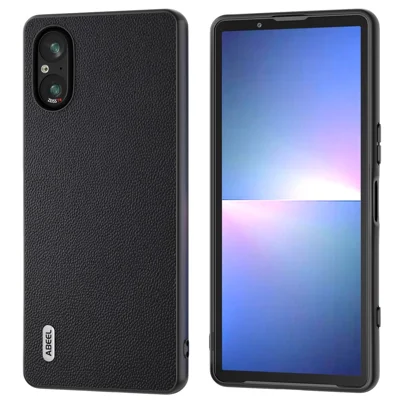 ABEEL For Sony Xperia 5 V Case Genuine Cow Leather Coated PC+TPU Phone Cover - Black