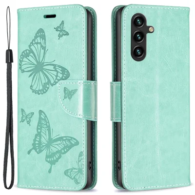 For Samsung Galaxy A15 4G Case Butterfly Imprinted PU Leather Wallet Cover - Green