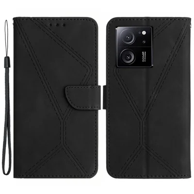 HT05 Für Xiaomi 13T / 13T Pro Hülle Geprägtes PU-Leder Geldbörse Telefonständer Abdeckung - Schwarz