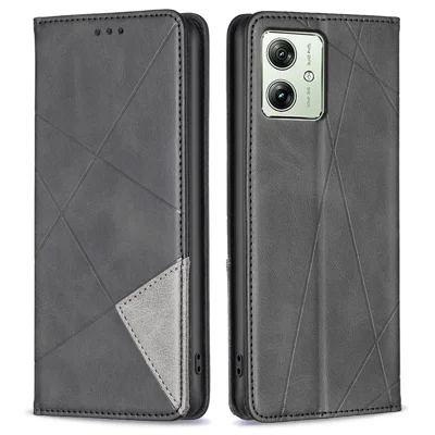 For Motorola Moto G54 5G Cover Imprinted PU Leather Wallet Cell Phone Case - Black