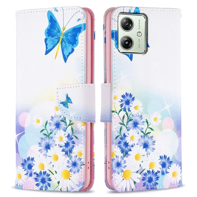 For Motorola Moto G54 5G Case Wallet Stand Pattern Printing Leather Phone Cover - Butterfly and Flowers