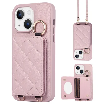 Protective Case for iPhone 15 Plus Case Card Slot PU+TPU Phone Cover - Light Purple