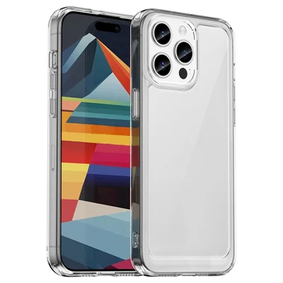 Coque pour iPhone 15 Pro Max en acrylique et TPU, housse de téléphone transparente (grand trou pour l'objectif arrière)