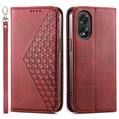 For Oppo A38 4G Case Imprinted PU Leather Viewing Stand Wallet Phone Cover - Red