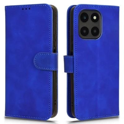 For Honor X6a 4G Case Skin-touch Leather Phone Cover with Wallet Stand - Blue