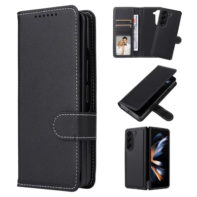 For Samsung Galaxy Z Fold5 5G Case Detachable PU Leather Wallet Phone Case - Black