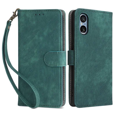 Para Sony Xperia 5 V Funda Bloqueo RFID Cartera de Cuero Soporte Cubierta del teléfono con Correa - Verde