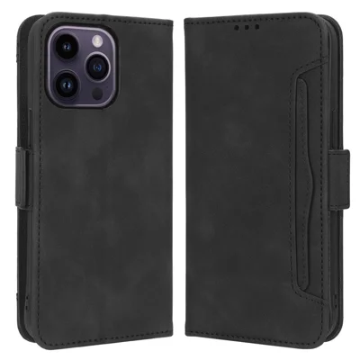 For iPhone 15 Pro Max Case PU Leather Wallet Shockproof Stand Phone Cover - Black