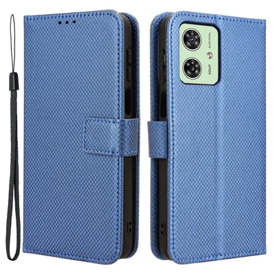 For Motorola Moto G54 5G / G54 Power 5G / G64 5G / G64y 5G Case Stand Diamond Texture Leather Shell Wallet Phone Cover - Blue