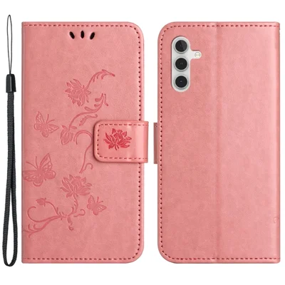 For Samsung Galaxy A05s 4G Case Butterfly Flower Imprinted Anti-drop Leather Phone Cover - Pink