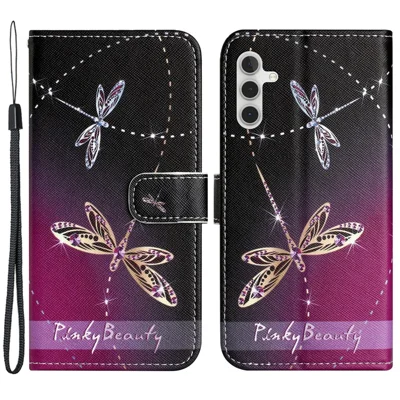 For Samsung Galaxy A15 5G Leather Case Pattern Printing Protective Wallet Phone Cover - Dragonflies