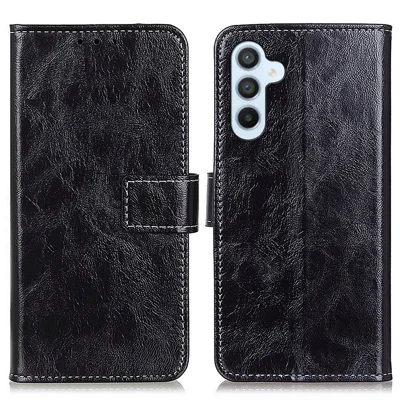 For Samsung Galaxy A15 4G Case Wallet Stand Shockproof Retro Texture PU Leather Phone Cover - Black