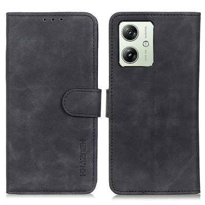 KHAZNEH voor Motorola Moto G54 5G hoes Retro Wallet Leren telefoonstandaardhoes - Zwart
