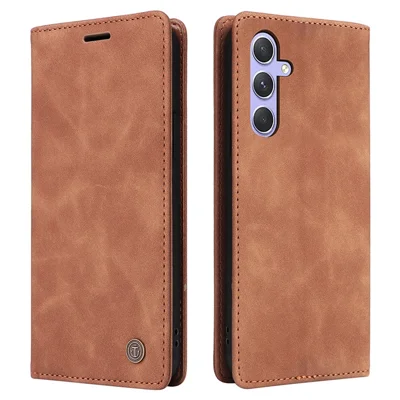 006 Series For Samsung Galaxy A54 5G Case Leather Wallet Phone Cover with Sucker Closure - Brown