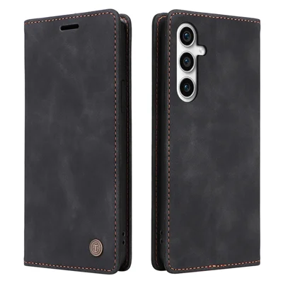006 Series For Samsung Galaxy S23 FE Case Sucker Closure PU Leather Phone Stand Cover - Black