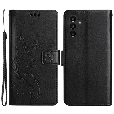 For Samsung Galaxy A25 5G (Global) (161.0 x 76.5 x 8.3mm) Case Butterfly Imprint Wallet PU Leather Phone Cover - Black
