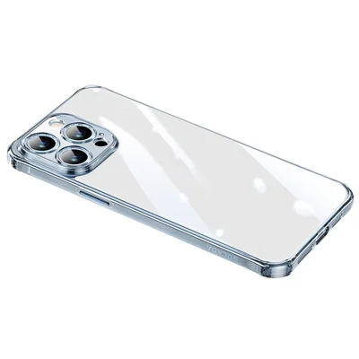 SULADA For iPhone 15 Pro Max Clear Case TPU Frame +Tempered Glass Back Phone Cover - Transparent Blue
