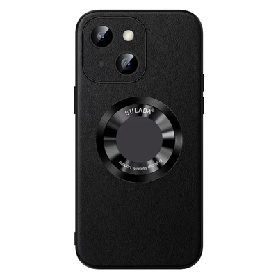SULADA For iPhone 15 Plus Magnetic Phone Case Microfiber Leather+TPU Shockproof Cover - Black