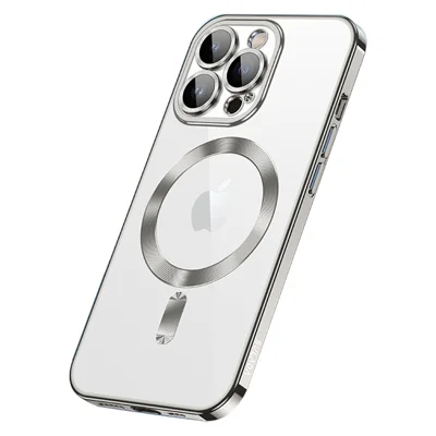 SULADA Pour iPhone 15 Pro Coque de téléphone transparente Verre trempé + Couverture TPU Compatible avec MagSafe - Gris titane