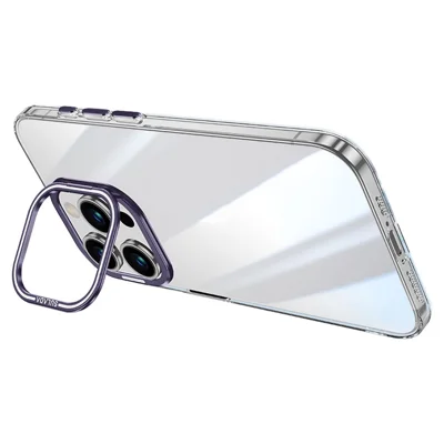 SULADA For iPhone 15 Pro Max Case Camera Kickstand Clear TPU+PC Anti-drop Phone Cover - Dark Purple
