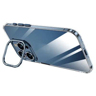 SULADA For iPhone 15 Pro Max Case Camera Kickstand Clear TPU+PC Anti-drop Phone Cover - Blue