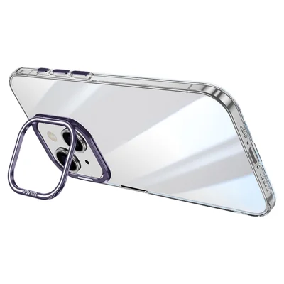 SULADA For iPhone 15 Case Camera Kickstand Clear Shell TPU+PC Phone Cover - Dark Purple