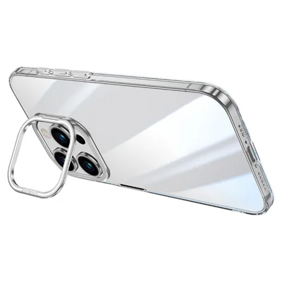 SULADA For iPhone 13 Pro Case Folding Camera Kickstand TPU+PC Clear Phone Cover - Silver