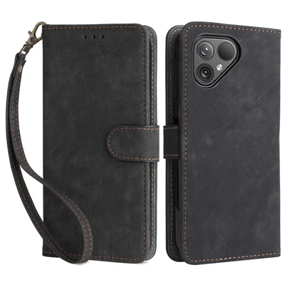 Voor Fairphone 5 Hoesje met RFID-blokkering Standaard Telefoonportemonnee Hoesje met Bandje - Zwart