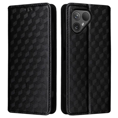 Leer hoesje voor Fairphone 5 met ruitmotief, standaardfunctie en portemonnee - Zwart