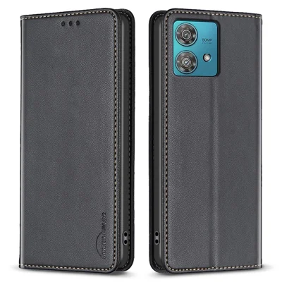 BINFEN COLOR BF18 Per Motorola Edge 40 Neo 5G Cover Telefono in Pelle PU con Slot per Schede - Nero