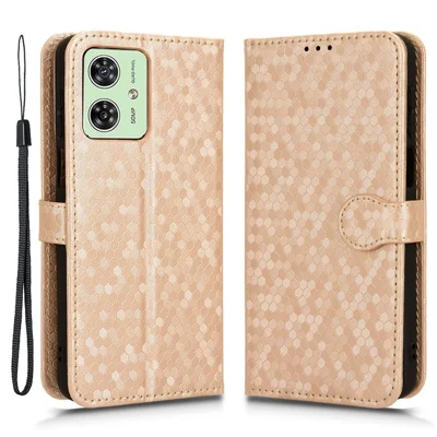 Voor Motorola Moto G54 5G Hoesje Anti-Kras PU Leren Standhoesje met Afgedrukte Portemonnee Telefoonhoes - Roze Goud