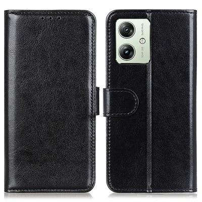 Voor Motorola Moto G54 5G Hoesje PU Leren Portemonnee Crazy Horse Structuur Telefoonhoes - Zwart