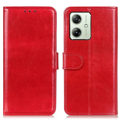For Motorola Moto G54 5G Case PU Leather Wallet Crazy Horse Texture Phone Cover - Red