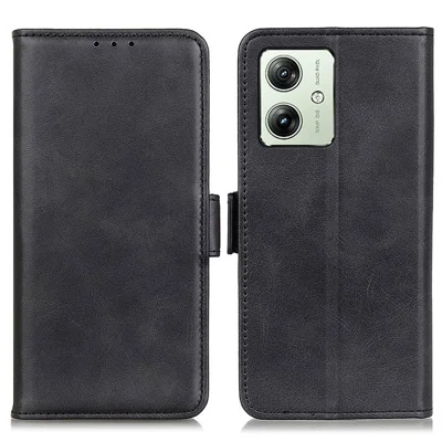 Voor Motorola Moto G54 5G Hoesje Koeienhuidstructuur PU Leren Portemonnee Telefoonhoes - Zwart