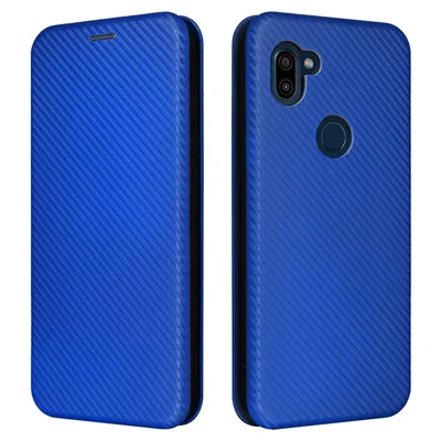 For Orbic Fun+ 4G Case Stand Card Slot Leather Phone Shell with Carbon Fiber Texture - Blue