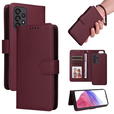 For Samsung Galaxy A53 5G Magnetic Case BETOPNICE Detachable PU Leather Phone Cover with Strap - Wine Red