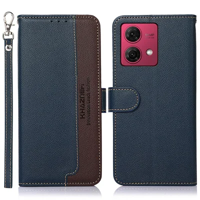 KHAZNEH For Motorola Moto G84 5G Case Anti-Scratch RFID Blocking Wallet Leather Phone Cover - Blue