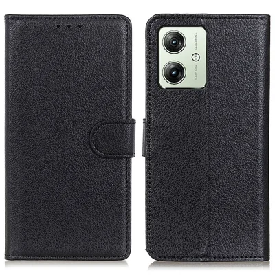 Voor Motorola Moto G54 5G Hoesje PU Leren Portemonnee Litchi Structuur Telefoonhoes - Zwart
